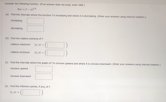 Solved Consider the following function. (If an answer does | Chegg.com