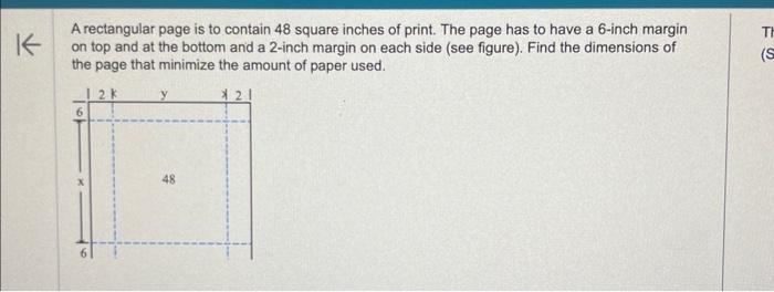 Solved A rectangular page is to contain 48 square inches of 