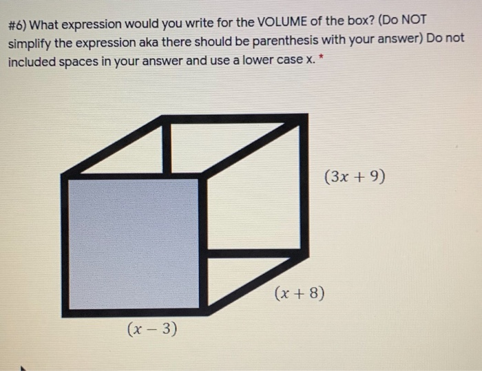 Volume Expression Example Solved #6) What expression would you write for the VOLUME of | Chegg.com