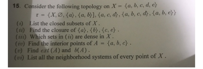 Solved 15 Consider The Following Topology On X A B Chegg Com