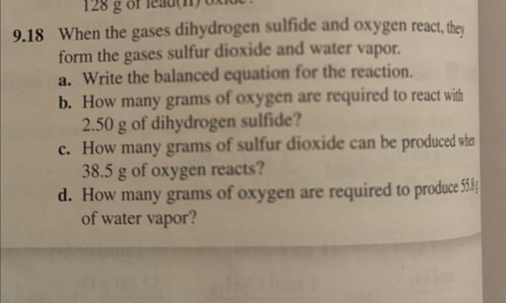 Solved 9.18 ﻿When the gases dihydrogen sulfide and oxygen | Chegg.com