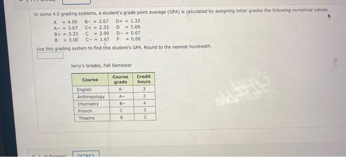Solved In some 4.0 grading systems, a student's grade point | Chegg.com