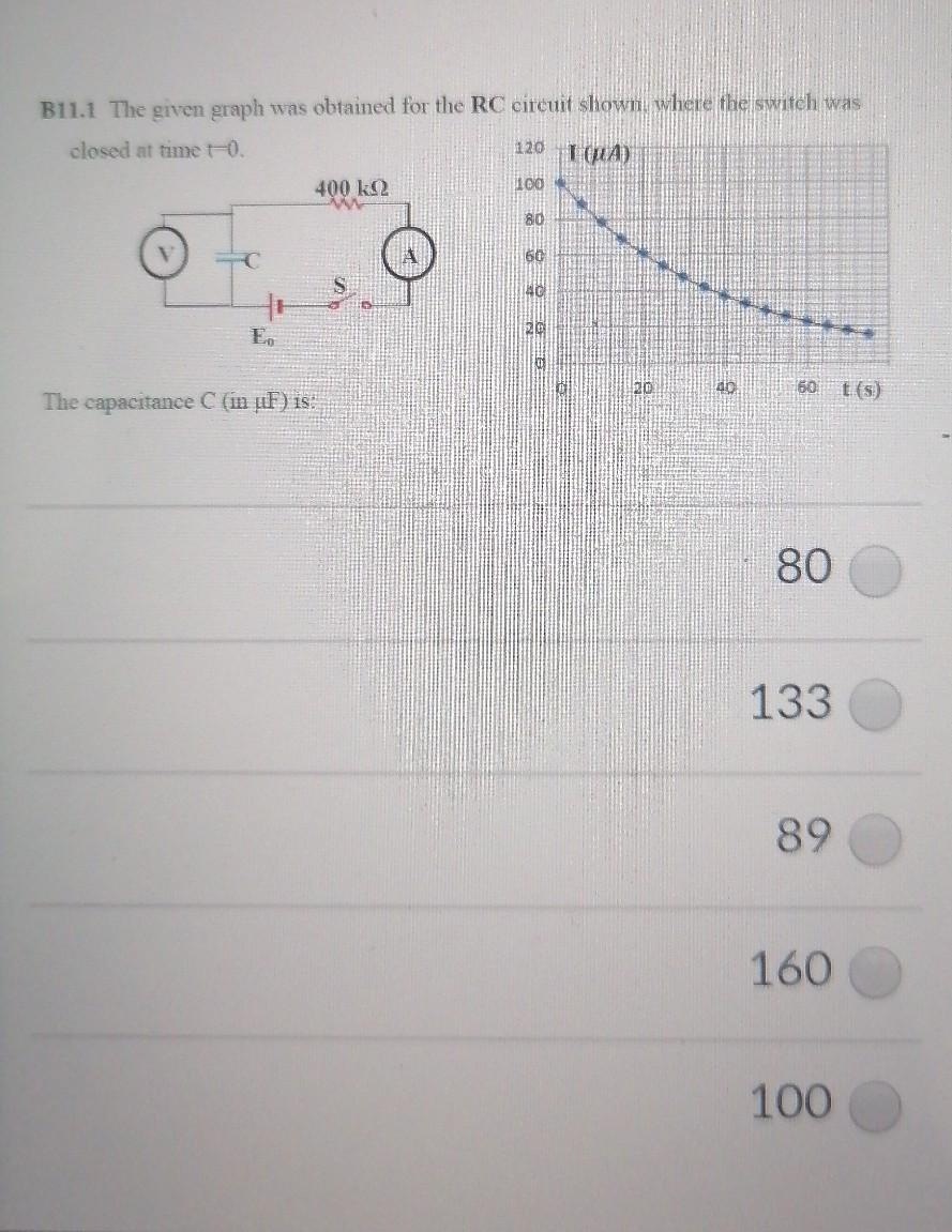 Solved B11.1 The Given Graph Was Obtained For The RC Circuit | Chegg.com