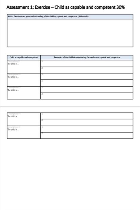 Solved Assessment 1: Exercise - Child as capable and | Chegg.com