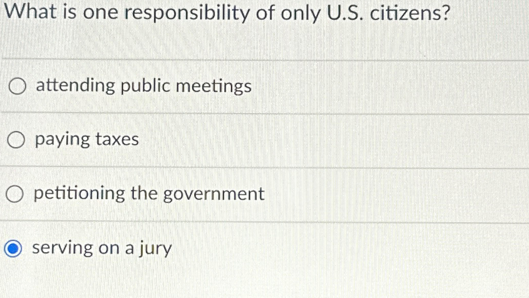 Solved What is one responsibility of only U.S. | Chegg.com