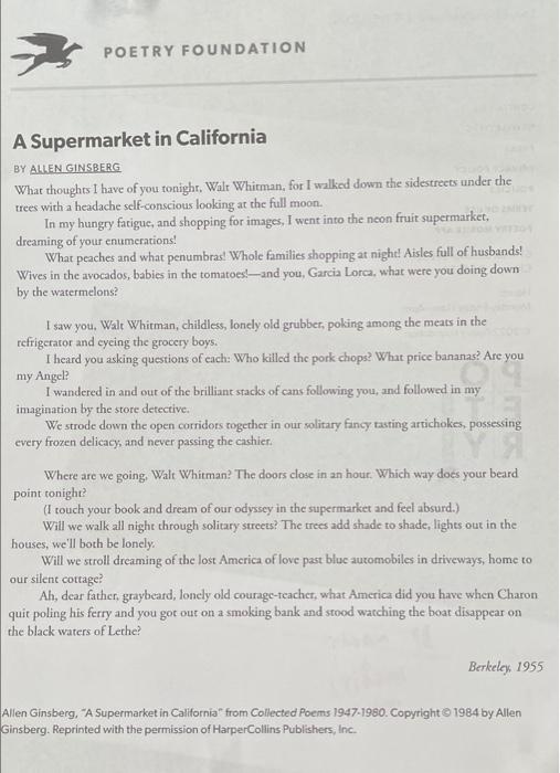 POETRY FOUNDATION A Supermarket in California BY
