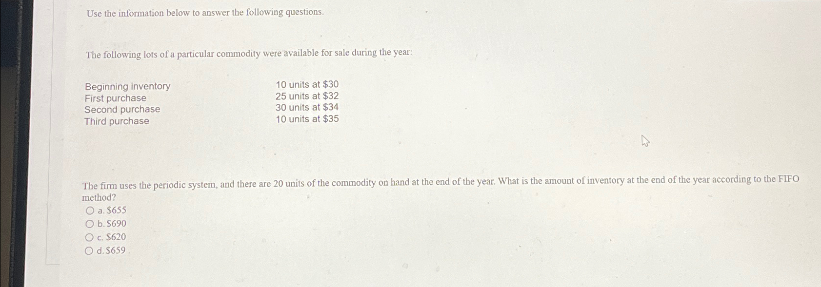 Solved Use the information below to answer the following | Chegg.com