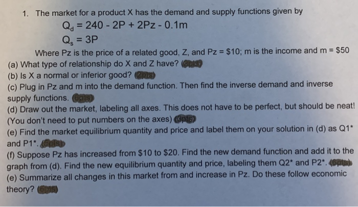 Solved 1. The market for a product X has the demand and | Chegg.com