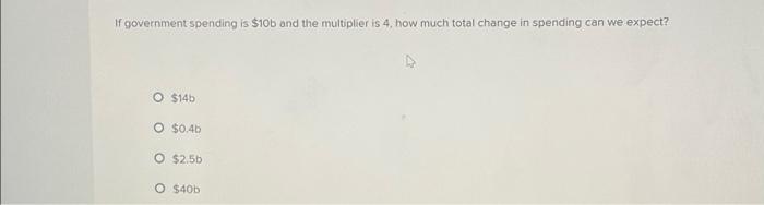 Solved If Government Spending Is $10b And The Multiplier Is | Chegg.com