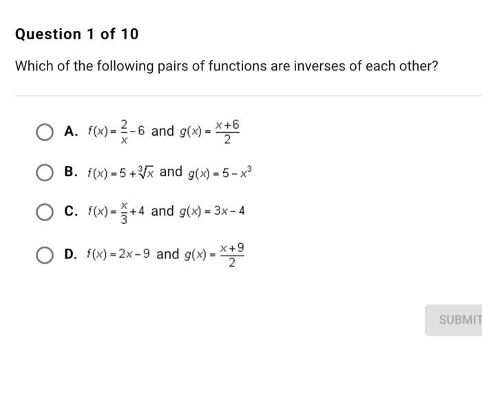 Solved Question 1 Of 10 Which Of The Following Pairs Of