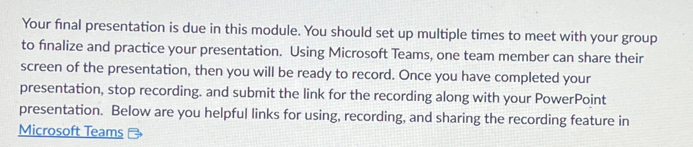 Solved Your final presentation is due in this module. You | Chegg.com
