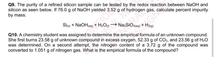 Solved Q9. The purity of a refined silicon sample can be | Chegg.com