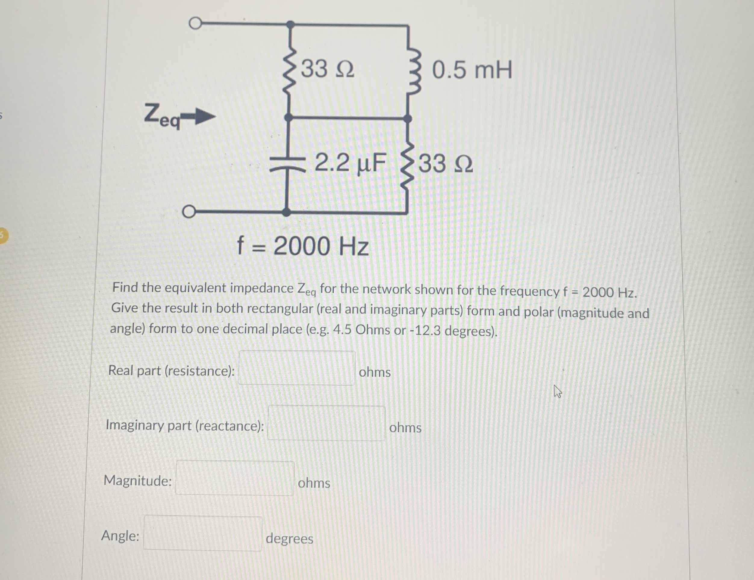 Solved Find the equivalent impedance Zeq ﻿for the network | Chegg.com
