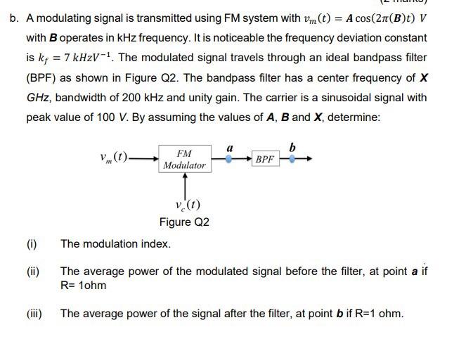 Solved b. A modulating signal is transmitted using FM system | Chegg.com