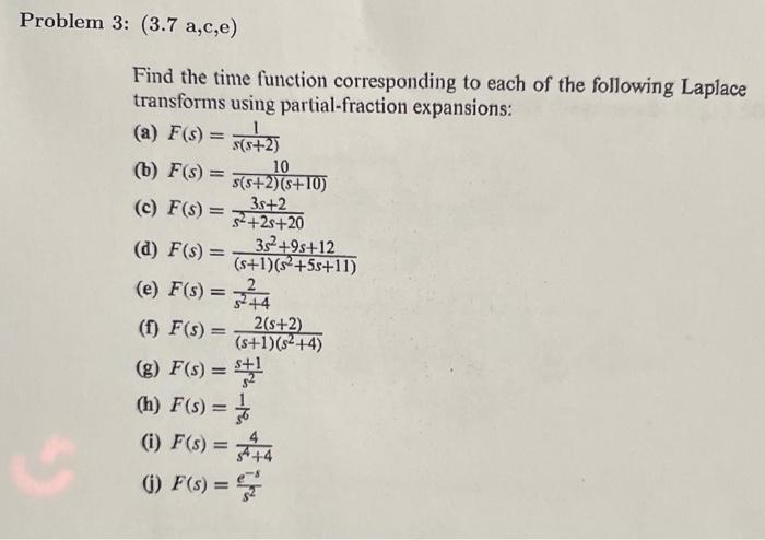 Solved Find The Time Function Corresponding To Each Of The | Chegg.com