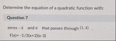 Solved Determine the equation of a quadratic function | Chegg.com