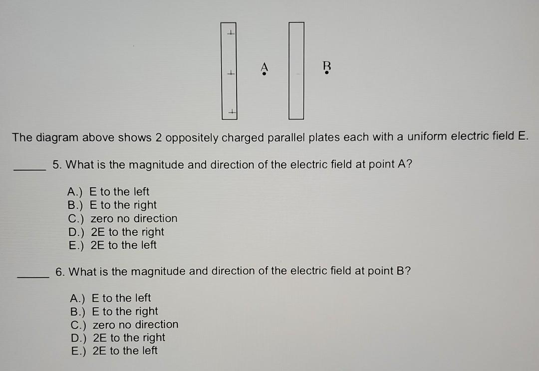 Solved I ! A B The diagram above shows 2 oppositely charged | Chegg.com