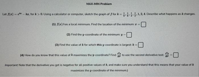 Solved Let F X E4x−kx For K 0 Using A Calculator Or