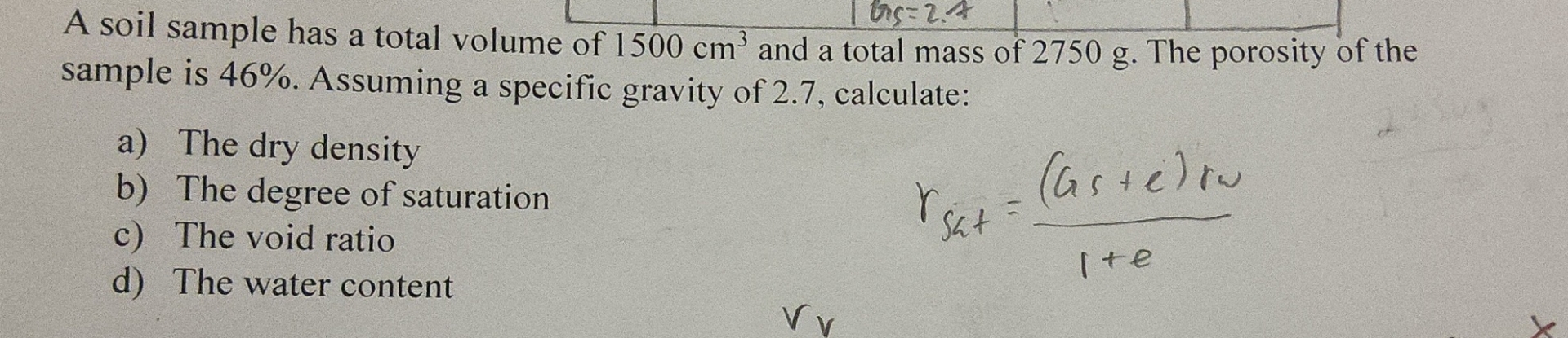 Solved A soil sample has a total volume of 1500cm3 ﻿and a | Chegg.com