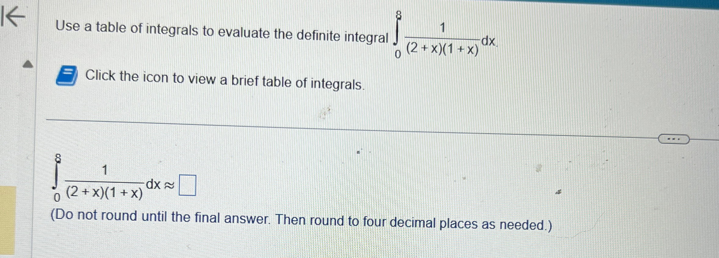 Solved Use a table of integrals to evaluate the definite | Chegg.com