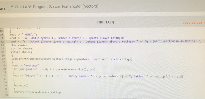 Program: Soccer team roster (Vectors)This program will store roster and rating information for a...-1