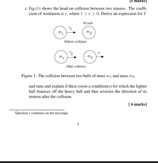 Solved o mar! c Fig.(1) shows the head on collision between | Chegg.com