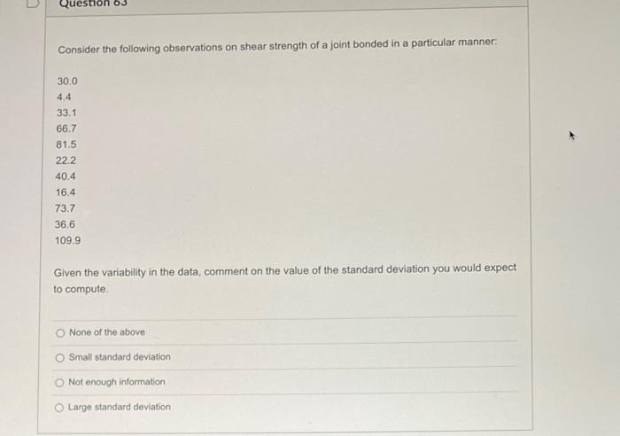 Solved 1 pts Question 61 Consider the following observations | Chegg.com