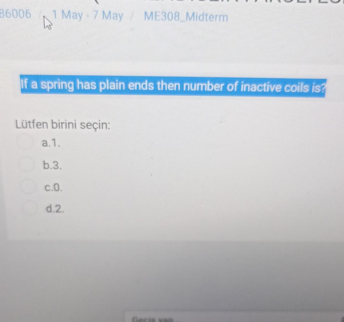 Solved If a spring has plain ends then number of inactive | Chegg.com