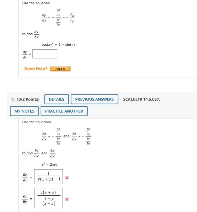 Solved Use The Equation Dxdy −∂y∂f∂x∂f −fyfx To Find Dxdy