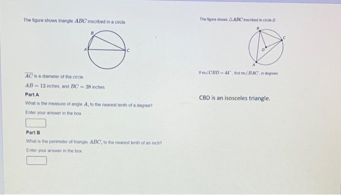 Solved The figure shows triangle ABC inscribed in a circle | Chegg.com