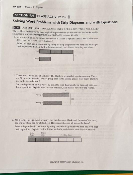 Solved Solving Word Problems with Strip Diagrams and with | Chegg.com