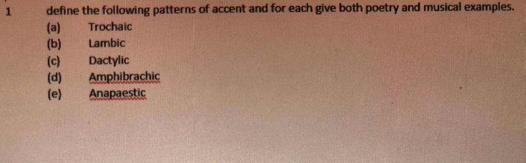 Trochaic Pattern Solved 1 define the following patterns of accent and for | Chegg.com