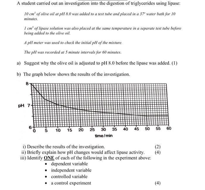 Solved A student carried out an investigation into the | Chegg.com