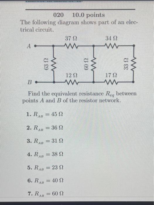 Solved 020 10.0 points The following diagram shows part of | Chegg.com