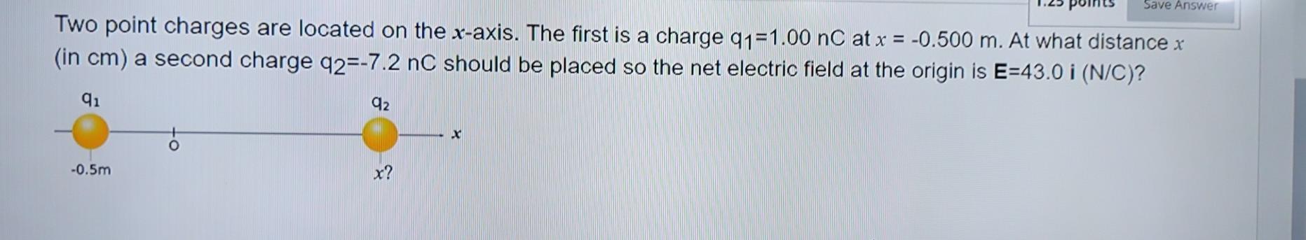 Solved Save Answer Two point charges are located on the | Chegg.com