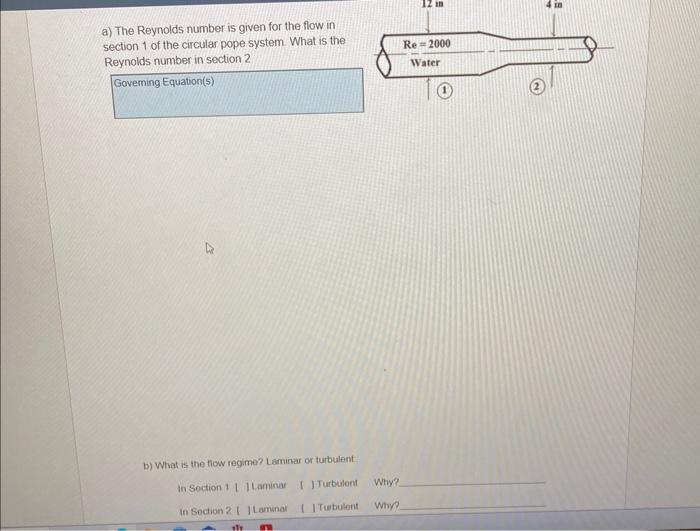 Solved a) The Reynolds number is given for the flow in | Chegg.com