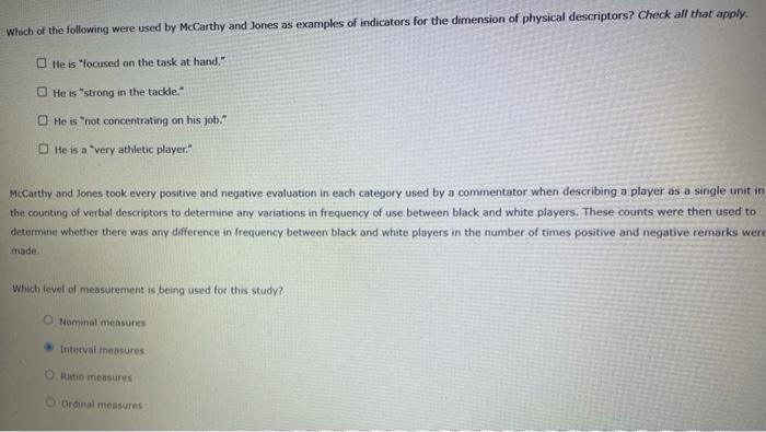 Solved Read the following selection from the methods section | Chegg.com