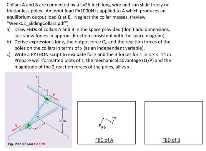 Solved Collars A And B Are Connected By A L=25-inch Long | Chegg.com