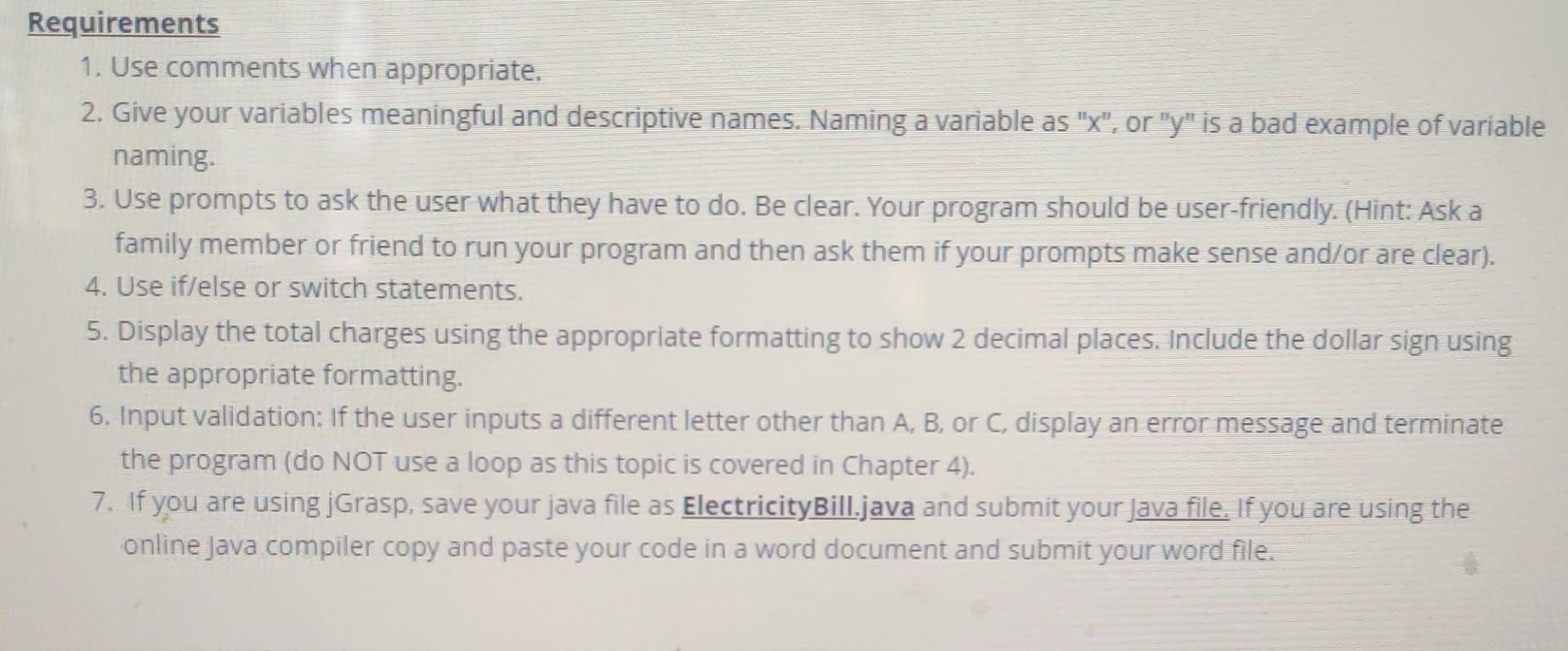 Solved Assignment Content Electricity Bill Calculator An | Chegg.com