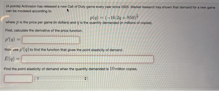 Solved (4 points) Activision has released a new Call of Duty