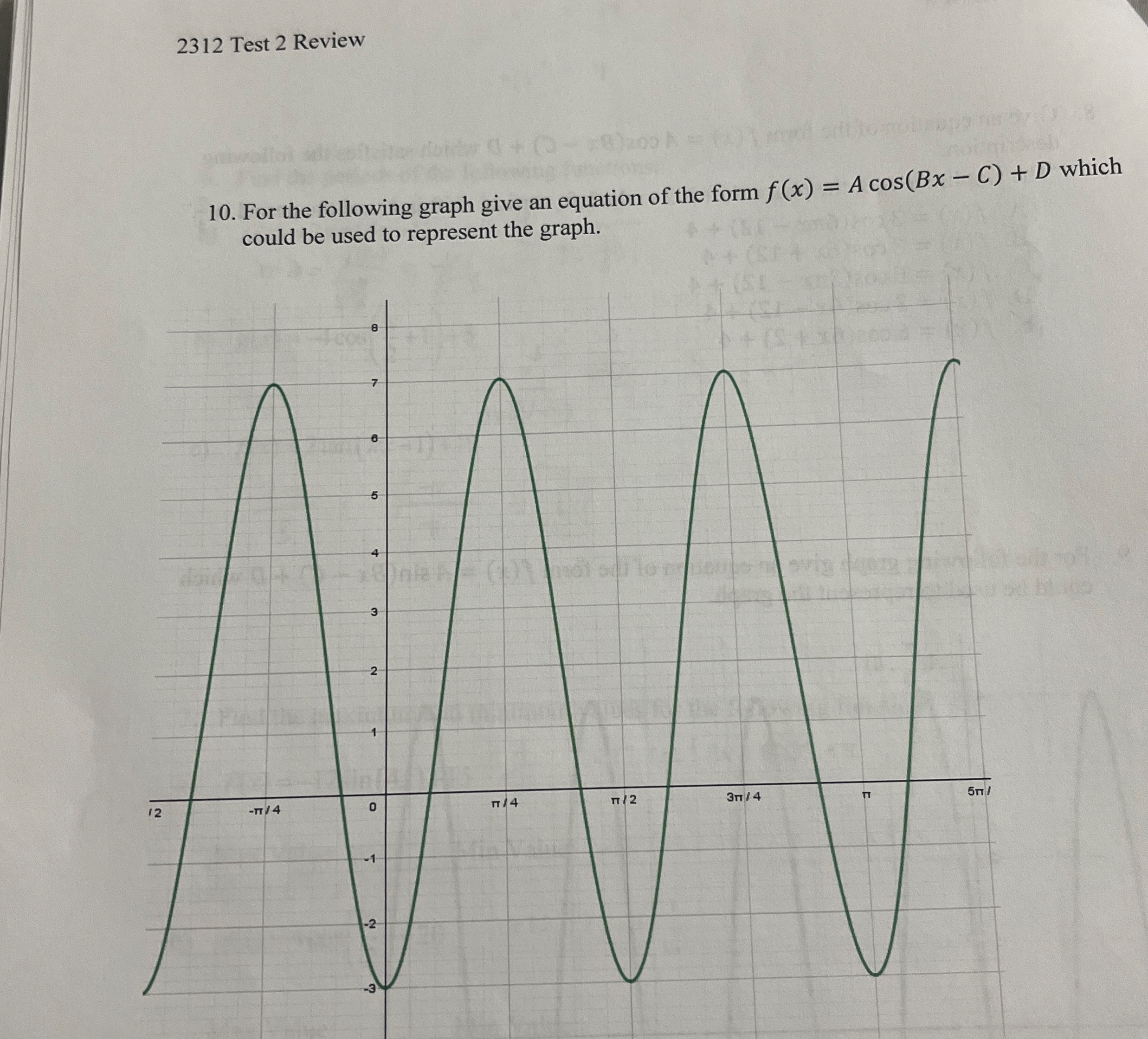 Solved Test Review For The Following Graph Give Chegg Com