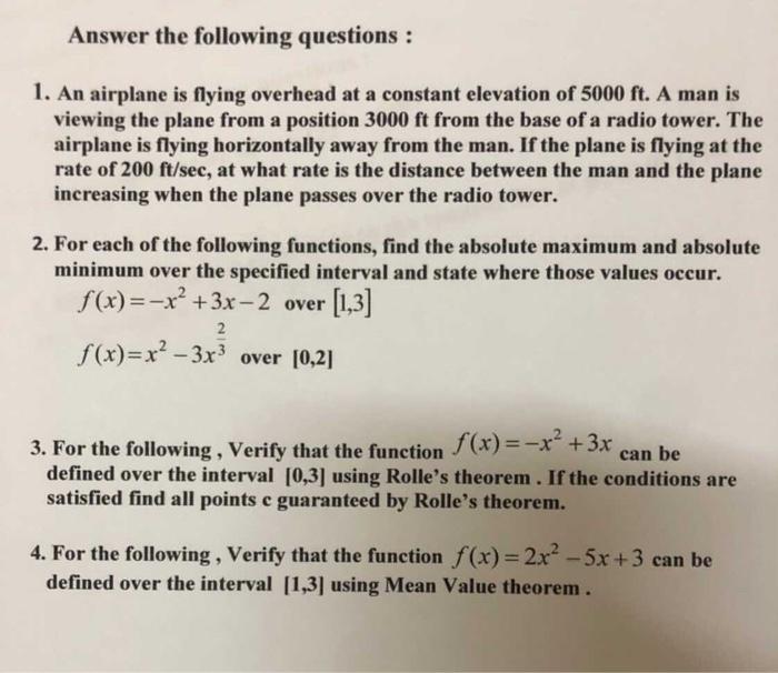Solved Answer the following questions : 1. An airplane is | Chegg.com
