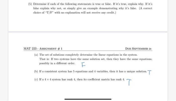 Solved (5) Determine if each of the following statements is | Chegg.com
