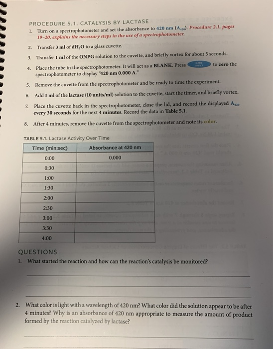 Solved Lab 5 Enzyme Activity Table 5.1 Lactase Activity