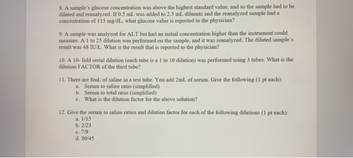 Solved 8 A Sample S Glucose Concentration Was Above The Chegg Com