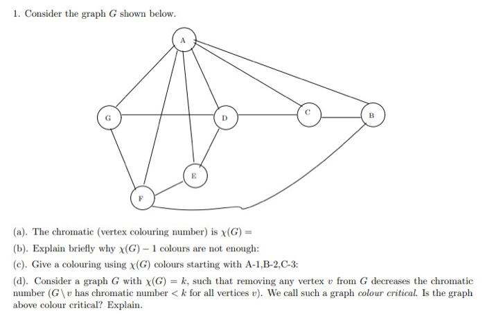 Solved 1. Consider the graph G shown below. (a). The | Chegg.com