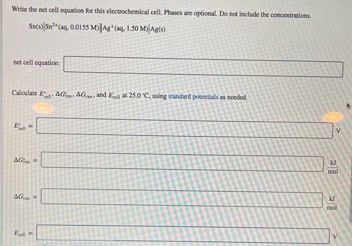 Solved Write the net cell equation for this electrochemical | Chegg.com