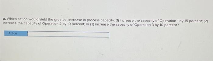 b. Which action would yield the greatest increase in process capacity: (1) increase the capacity of Operation 1 by 15 percent