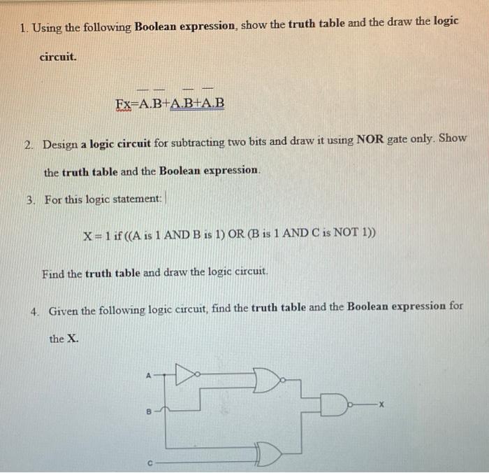 Solved 1. Using the following Boolean expression, show the | Chegg.com