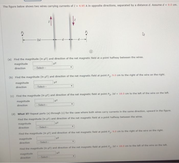 Solved The figure below shows two wires carrying currents of | Chegg.com